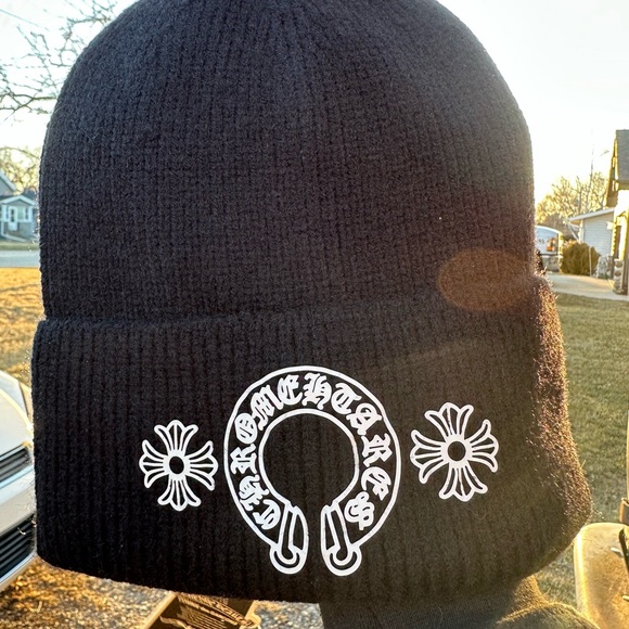 Chrome Hearts Other - Chrome Hearts Black Beanie with White Logo Graphics